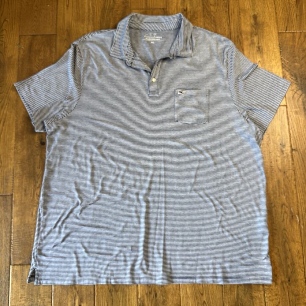 Vineyard Vines Edgartown Polo Shirt Mens Sz XXL Short Sleeve Navy White Stripe